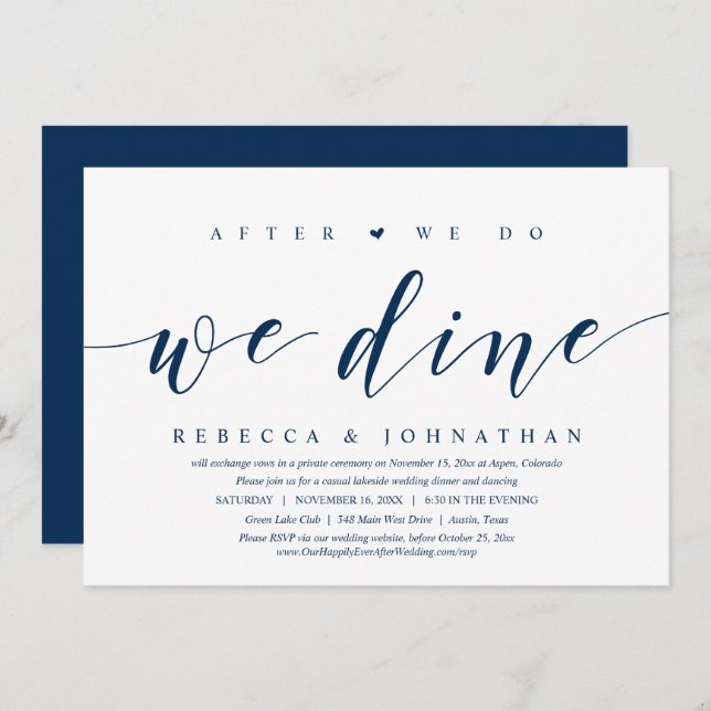 Wedding Elopement, After We Do, We Dine Invitation (Front/Back)