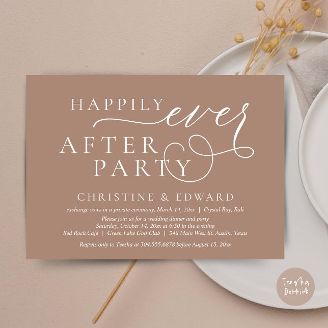 Wedding Elopement Dinner, Happily Ever After Party Invitation (Wedding Elopement Dinner, Happily Ever After Party Invitation Card, PDF, in taupe)