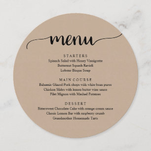 Wedding Elopement Dinner, Modern Brown Kraft Menu