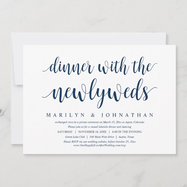 Wedding Elopement, Dinner With The Newlyweds Invit Invitation (Front)
