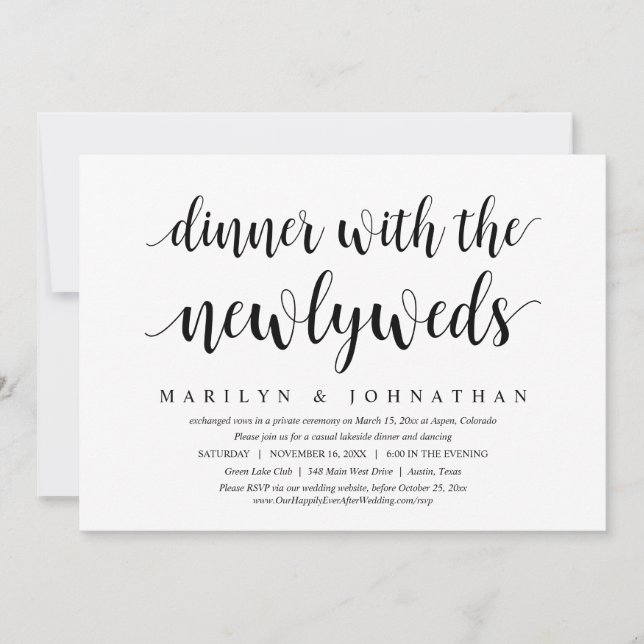 Wedding Elopement, Dinner With The Newlyweds Invitation (Front)