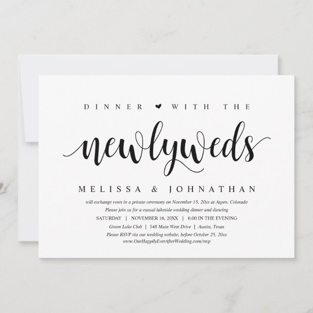 Wedding Elopement, Dinner With The Newlyweds Invitation (Front)