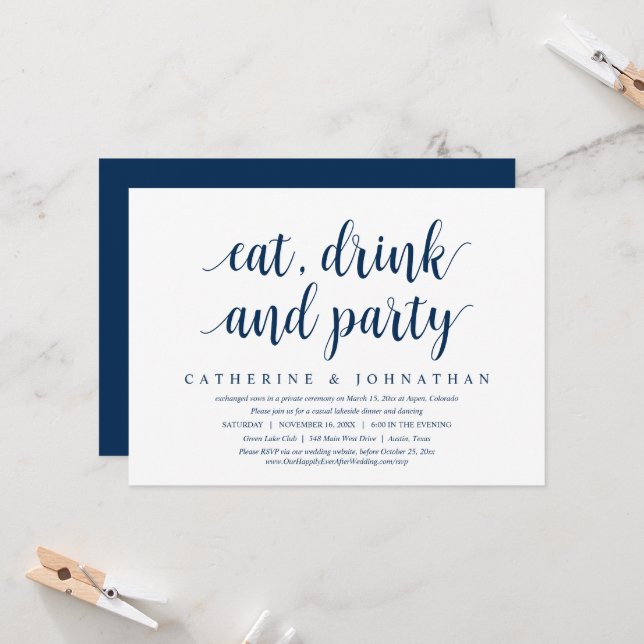 Wedding Elopement, Eat, Drink and Party Invitation (Front/Back In Situ)