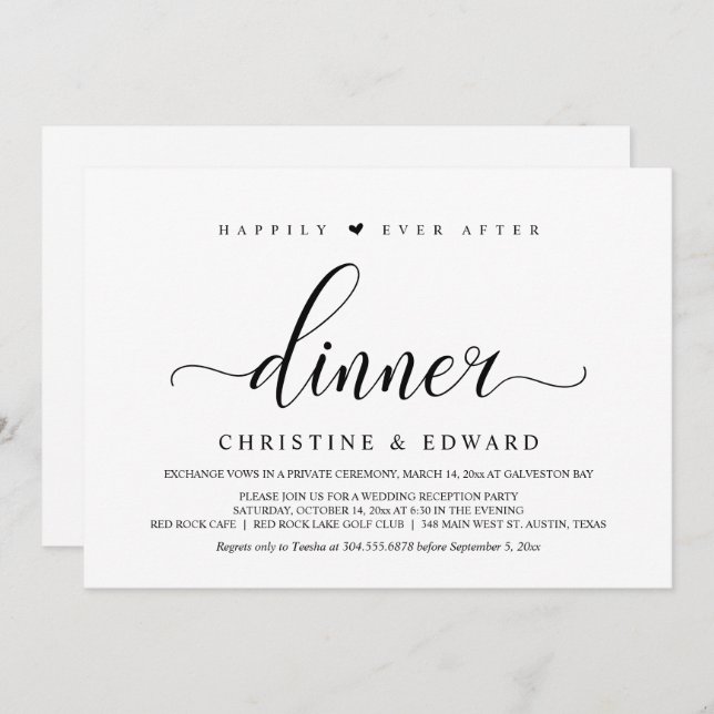 Wedding Elopement, Elegant Reception Party  Invita Invitation (Front/Back)