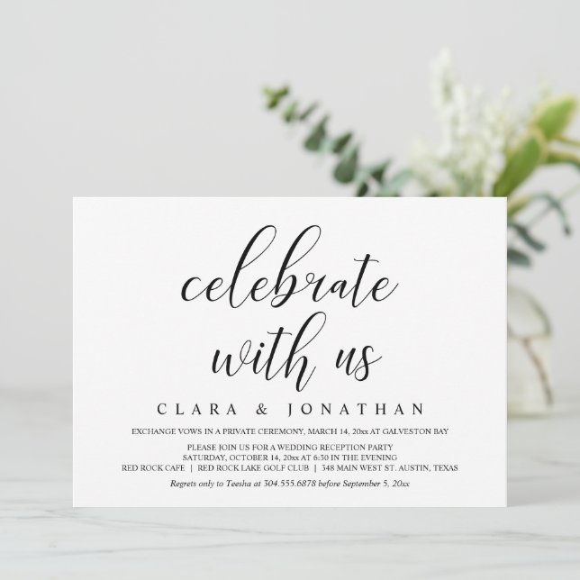 Wedding Elopement, Elegant Reception Party Invitat Invitation (Standing Front)