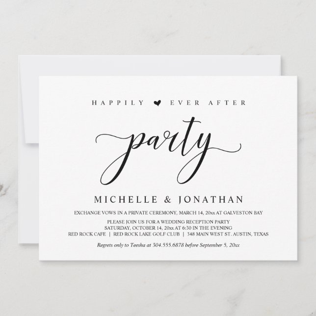 Wedding Elopement, Elegant Reception Party  Invitation (Front)