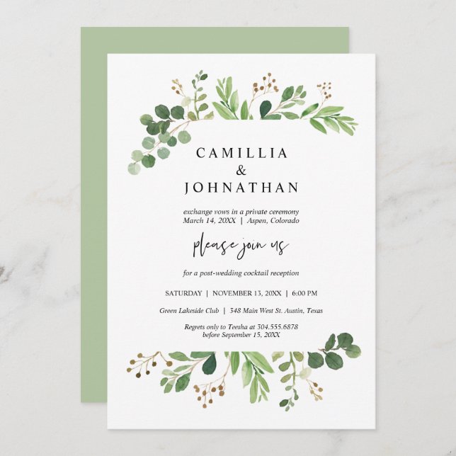 Wedding Elopement, Greenery Garden Designs Invitation (Front/Back)