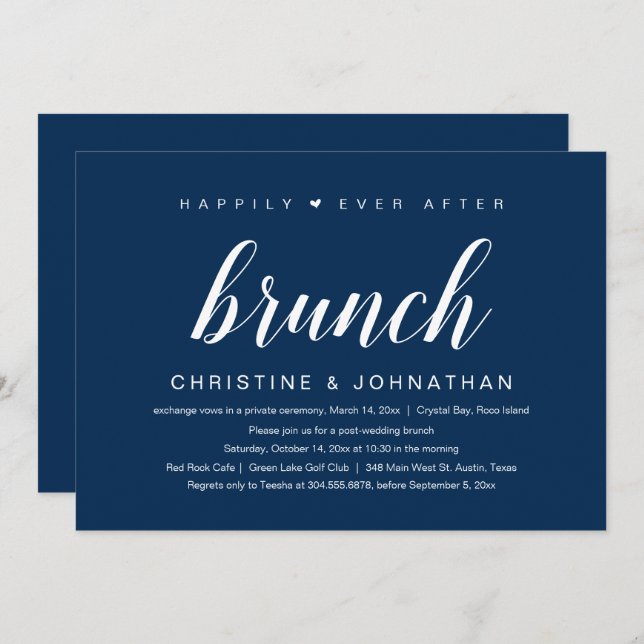 Wedding Elopement, Happily Ever After Brunch Invitation (Front/Back)
