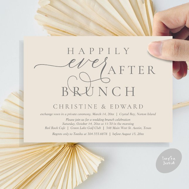 Wedding Elopement, Happily Ever After Brunch Invitation (Modern Classy Wedding Elopement, Happily Ever After Brunch Invitation Card, PDF, in Dark Grey Cream)