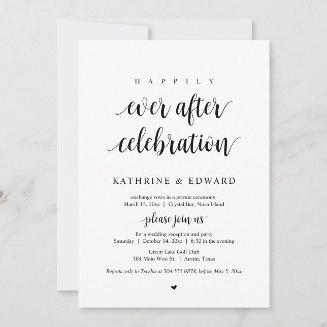 Wedding Elopement, Happily Ever After Celebration Invitation (Front)