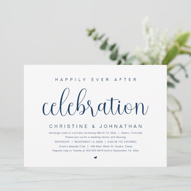 Wedding Elopement, Happily Ever After Celebration  Invitation (Standing Front)