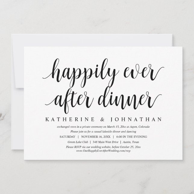 Wedding Elopement, Happily Ever After Dinner Dance Invitation (Front)