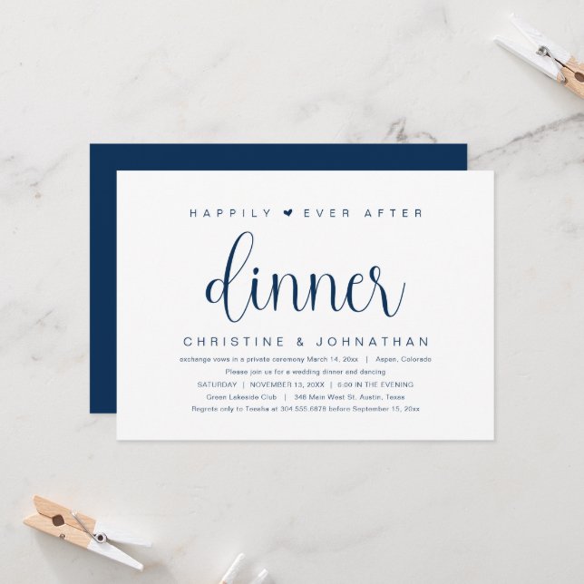 Wedding Elopement, Happily Ever After Dinner Invit Invitation (Front/Back In Situ)