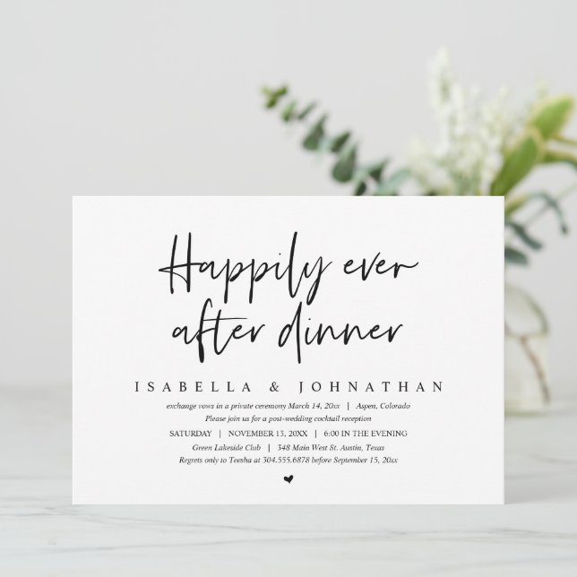 Wedding Elopement, Happily Ever After Dinner Invitation (Standing Front)