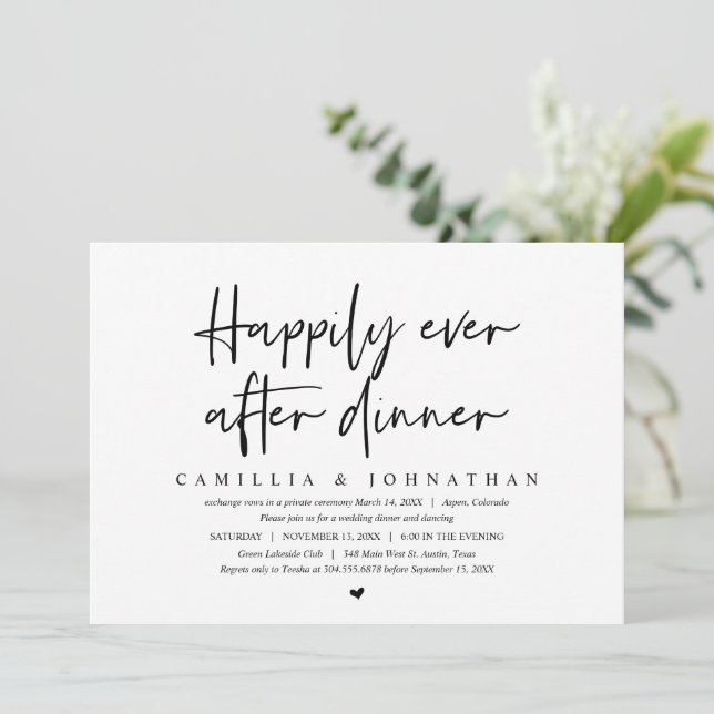 Wedding Elopement, Happily Ever after dinner Invitation (Standing Front)