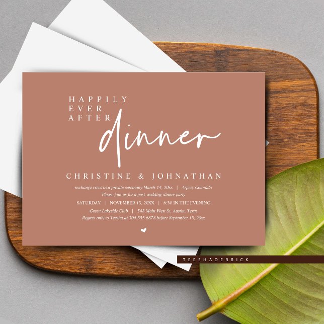 Wedding Elopement, Happily Ever After Dinner Party Invitation (Wedding Elopement, Happily Ever After Dinner Party Invitation in Terracotta Brown Earthy Themed.)