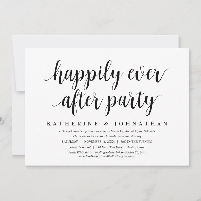 Wedding Elopement, Happily Ever After Dinner Party Invitation (Front)