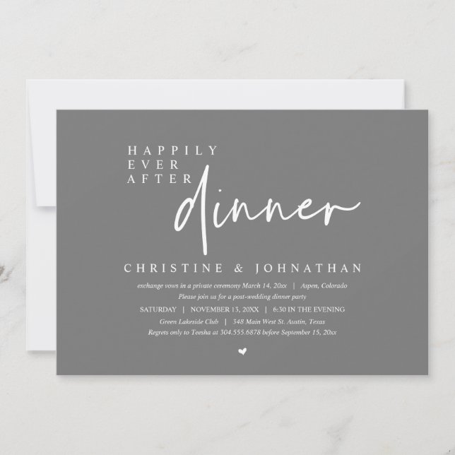 Wedding Elopement, Happily Ever After Dinner Party Invitation (Front)