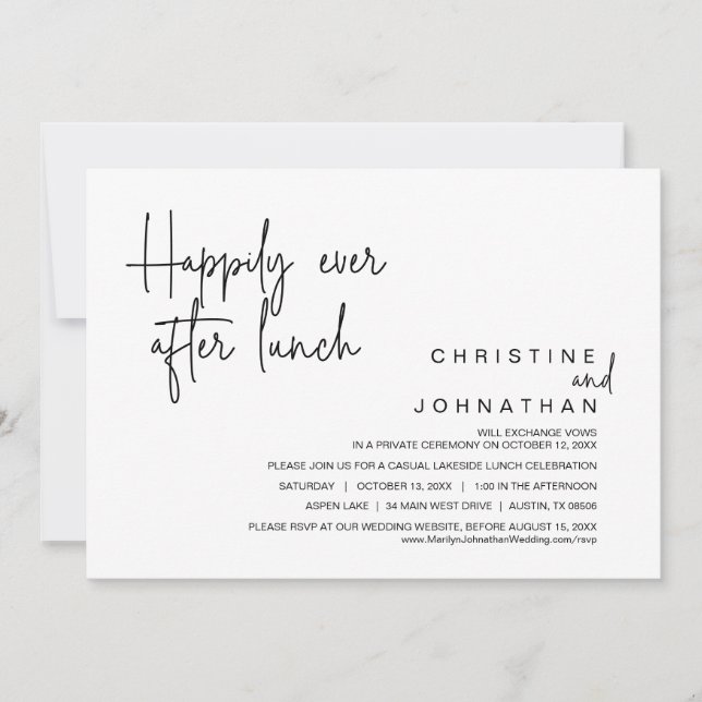 Wedding Elopement, Happily Ever After Lunch Invita Invitation (Front)