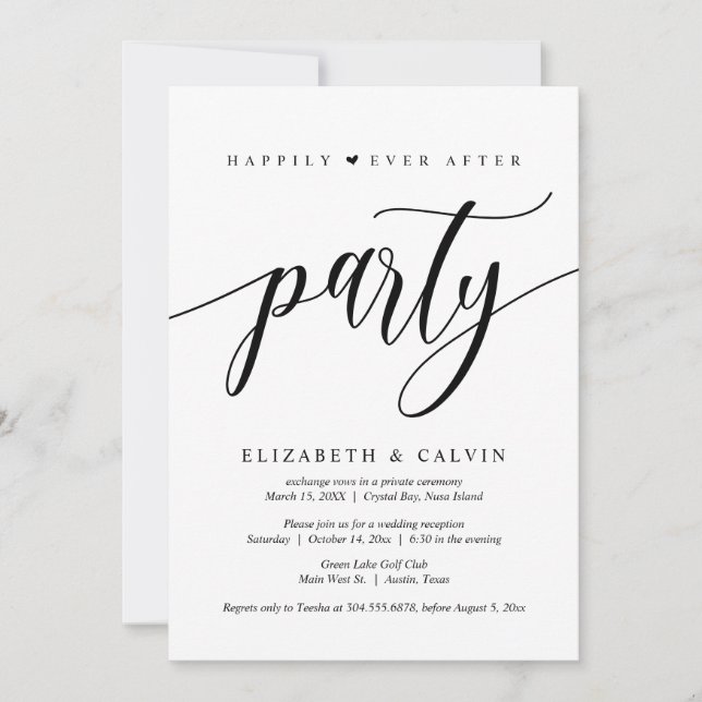 Wedding Elopement, Happily Ever After Party Invita Invitation (Front)