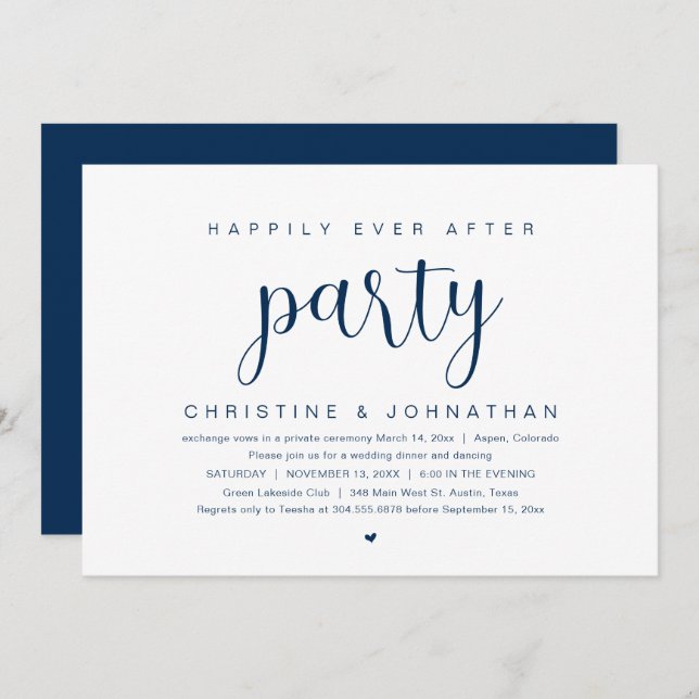 Wedding Elopement, Happily Ever After Party Invita Invitation (Front/Back)