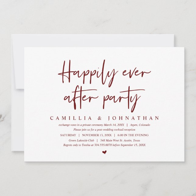 Wedding Elopement, Happily Ever after Party Invita Invitation (Front)