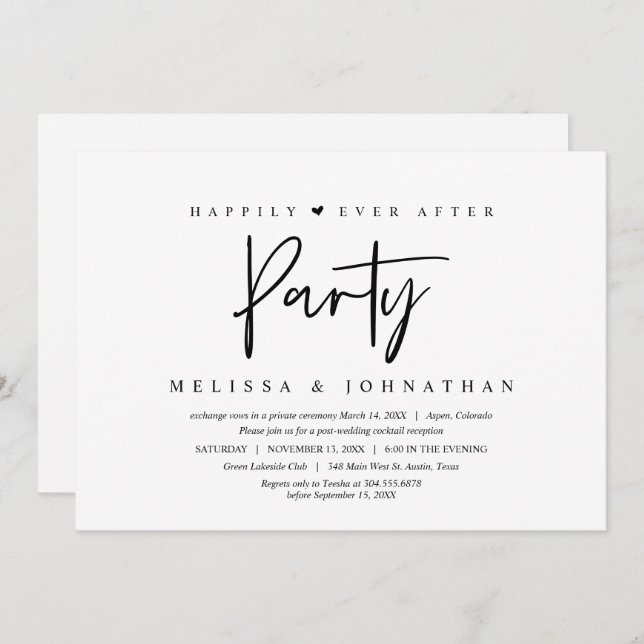 Wedding Elopement, Happily ever after party Invitation (Front/Back)
