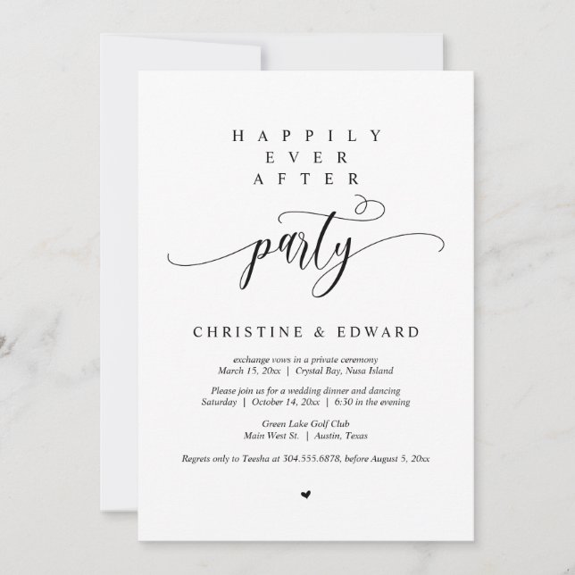 Wedding Elopement, Happily Ever After Party Invitation (Front)