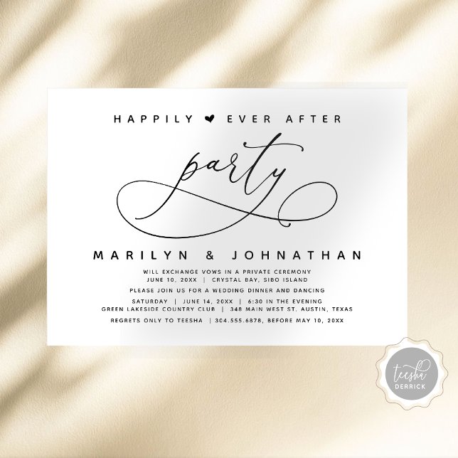 Wedding Elopement Happily Ever After Party Invitation (Modern Romantic Wedding Elopement Dinner, Happily Ever After Party, Digital Download Invitation Card)