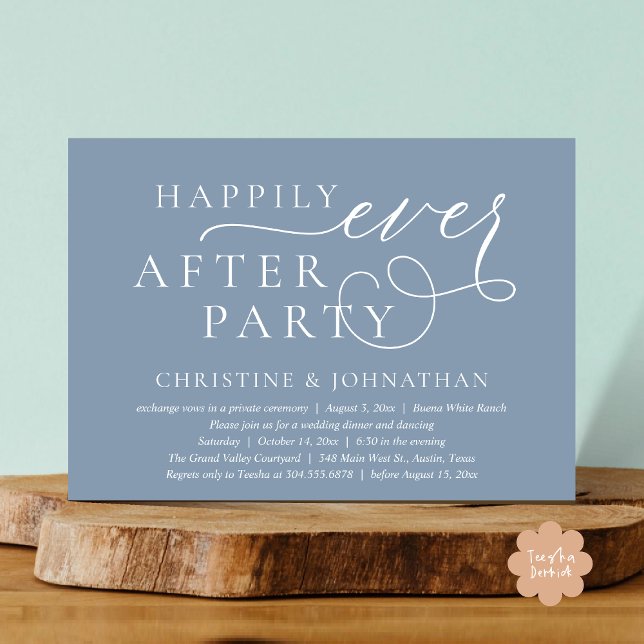 Wedding Elopement, Happily Ever After Party Invitation (Wedding Elopement, Happily Ever After Party Invitation Card PDF Modern Romantic Classy Dusty Blue)