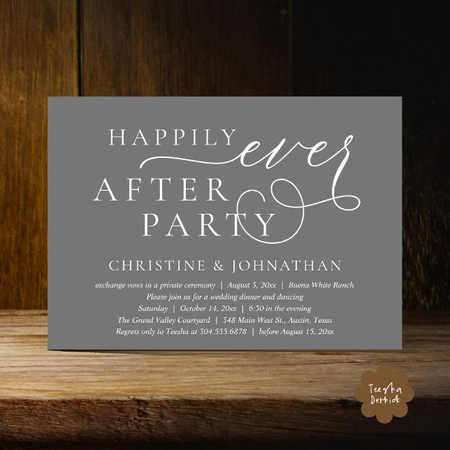 Wedding Elopement, Happily Ever After Party Invitation (Wedding Elopement, Happily Ever After Party Invitation Card PDF Modern Romantic Classy Dark Grey)