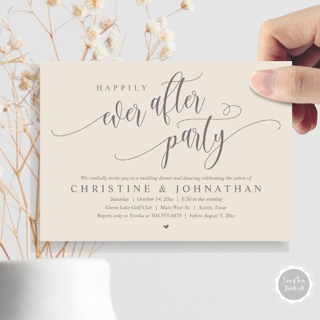 Wedding Elopement, Happily Ever After Party  Invitation (Wedding Elopement, Happily Ever After Party Invitation Card, Modern Contemporary, PDF, in Grey Cream)