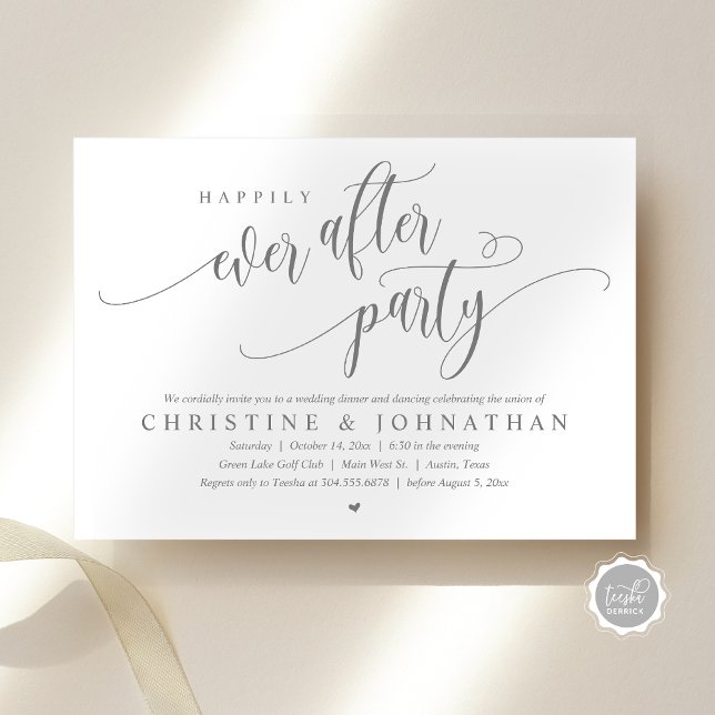 Wedding Elopement, Happily Ever After Party  Invitation (Wedding Elopement, Happily Ever After Party Invitation Card, Modern Contemporary, PDF, in Dark Grey)