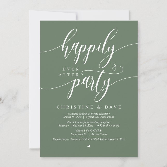 Wedding Elopement, Happily Ever After Party  Invitation (Front)