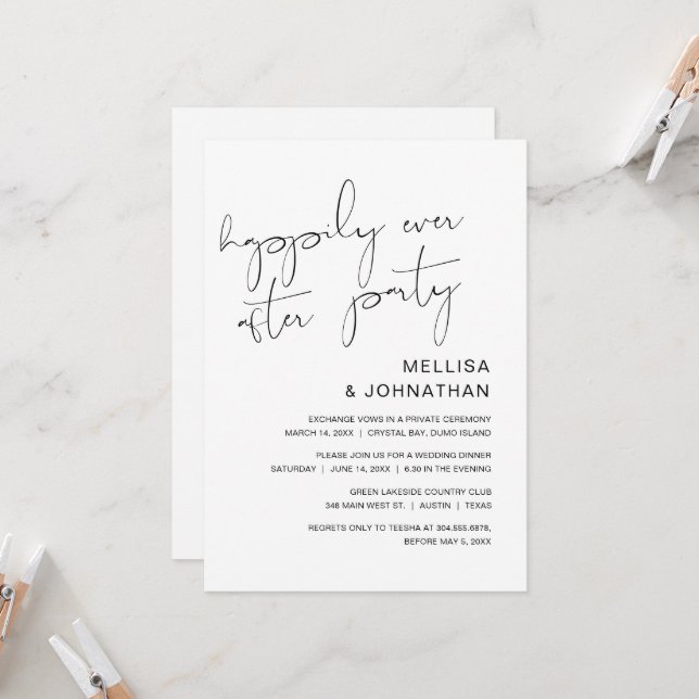 Wedding Elopement, Happily Ever After Party Invitation (Front/Back In Situ)