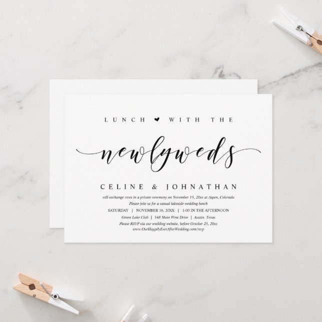 Wedding Elopement, Lunch With Newlyweds Invitation (Front/Back In Situ)
