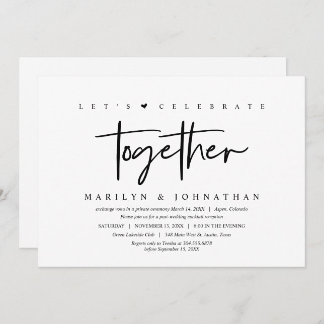Wedding Elopement, Modern, Lets Party with us Invi Invitation (Front/Back)