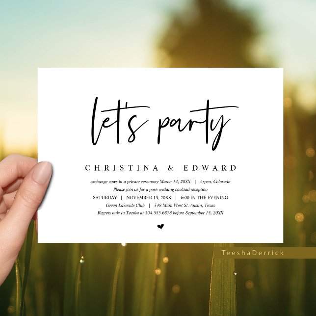 Wedding Elopement, Modern Minimalist, lets party Invitation (Let's Party, Wedding Post Wedding Elopement Brunch/ Dinner/ Party Invitation in Modern Casual Design)