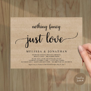 Wedding Elopement, Nothing Fancy Just Love Dinner Invitation