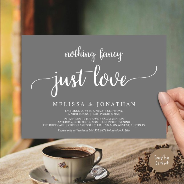 Wedding Elopement, Nothing Fancy Just Love Dinner Invitation (Wedding Elopement, Nothing Fancy Just Love Dinner Invitation Card, PDF, Rustic Cottage Dark Grey)