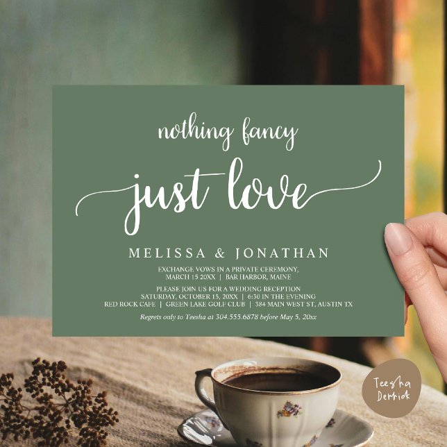 Wedding Elopement, Nothing Fancy Just Love Dinner Invitation (Wedding Elopement, Nothing Fancy Just Love Dinner Invitation Card, PDF, Rustic Cottage Sage Greenery)