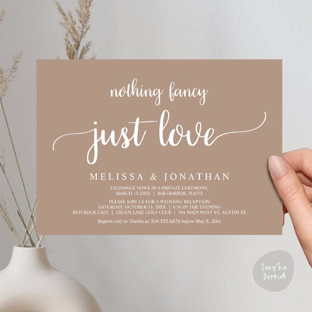 Wedding Elopement, Nothing Fancy Just Love Dinner Invitation (Wedding Elopement, Nothing Fancy Just Love Dinner Invitation Card, PDF, Rustic Cottage Taupe Earthy)