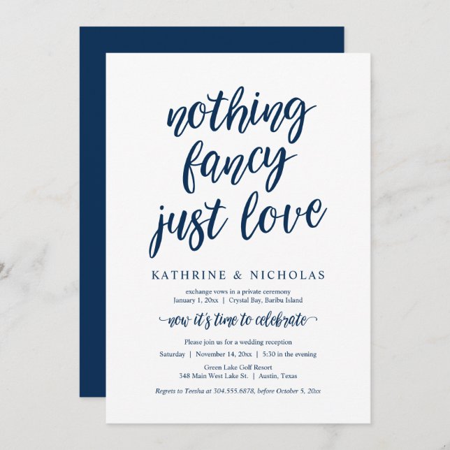 Wedding Elopement, Nothing Fancy, Just Love Invita Invitation (Front/Back)