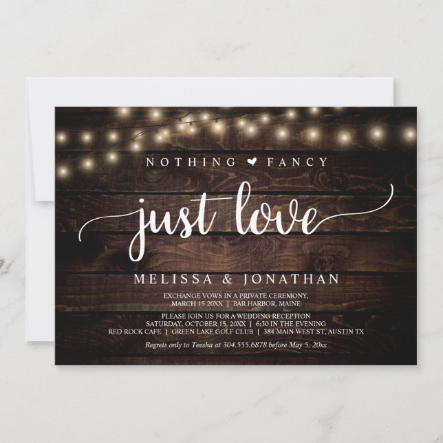 Wedding Elopement, Nothing Fancy Just Love Invitat Invitation (Front)