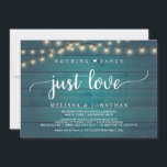 Wedding Elopement, Nothing Fancy Just Love Invitation<br><div class="desc">Beautiful nothing fancy just love party celebration,  Wedding Elopement Announcement / Invitation card,  in Rustic farm Wood (dark teal planking) ,  String Lights design. This is perfect for your wedding reception and post-wedding celebration party. Add your details in matching font / lettering.
#TeeshaDerrick</div>