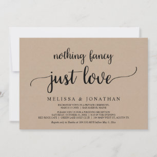 Wedding Elopement, Nothing Fancy Just Love, Kraft Invitation