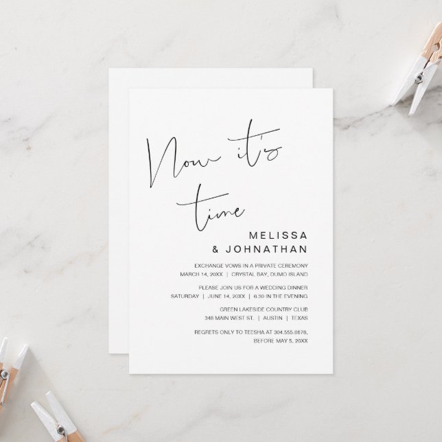 Wedding Elopement, Now it's time  Invitation (Front/Back In Situ)