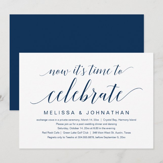 Wedding Elopement, Now it's time to celebrate Invi Invitation (Front/Back)