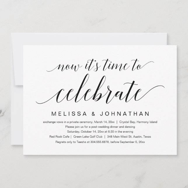 Wedding Elopement, Now it's time to celebrate Invitation (Front)