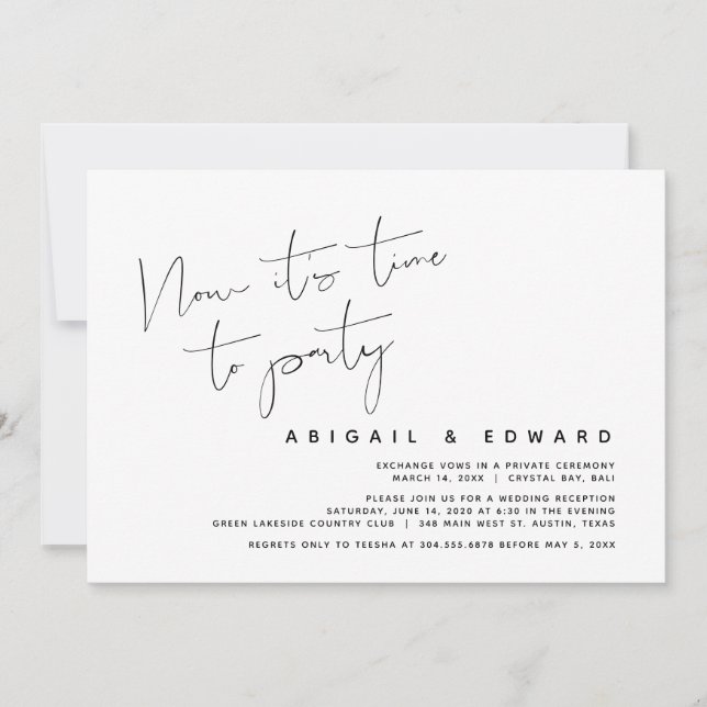 Wedding Elopement, Now it's time to party Invitation (Front)